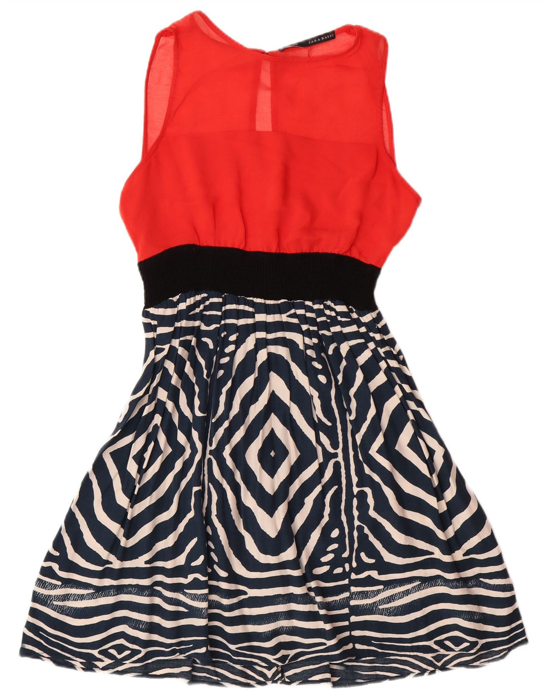 Zara Γυναικείο Βασικό Αμάνικο Φόρεμα A-Line UK 12 Medium Red Geometric Modern