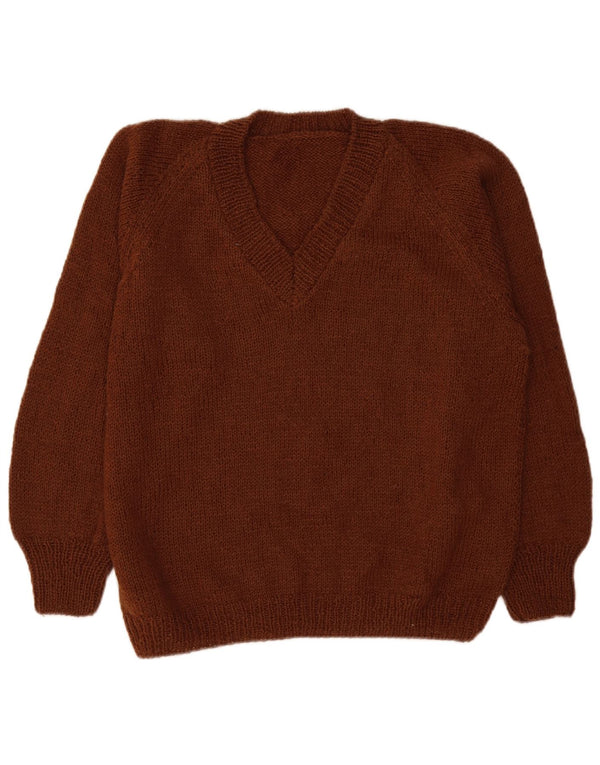 Vintage γυναικείο πουλόβερ με V λαιμόκοψη UK 18 XL καφέ