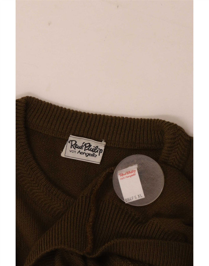 Vintage ανδρικό πουλόβερ με λαιμόκοψη XL μαλλί χακί