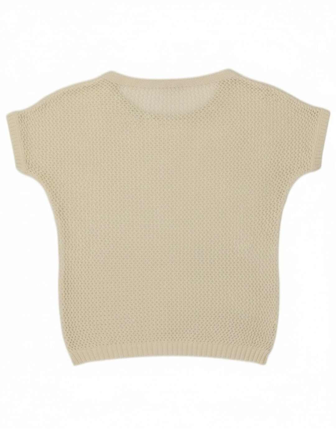 Vintage γυναικείο κοντομάνικο πουλόβερ με λαιμόκοψη UK 12 Medium Off White
