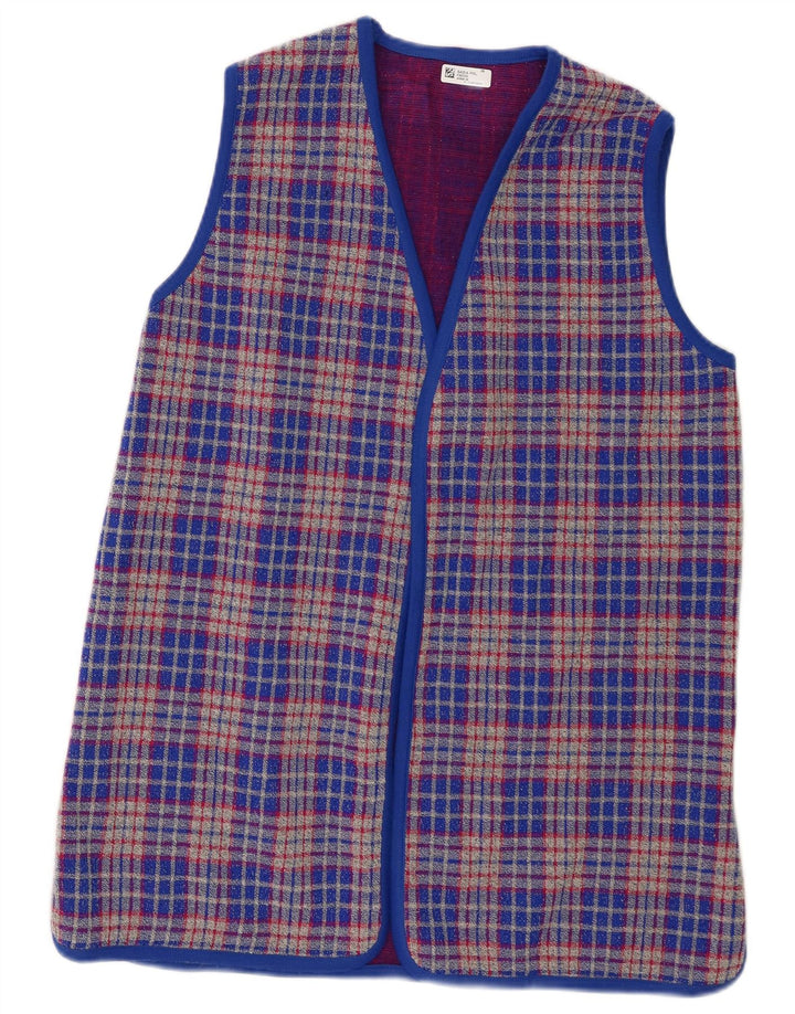 Vintage γυναικείο αμάνικο πουλόβερ UK 14 Medium Blue Check