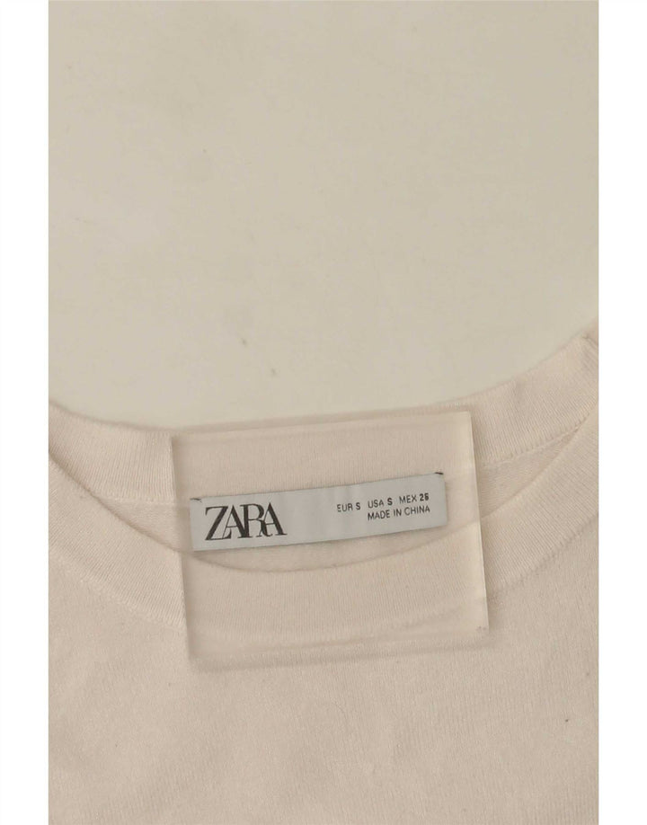 Zara Γυναικεία κοντομάνικη μπλούζα τοπ UK 10 Small White