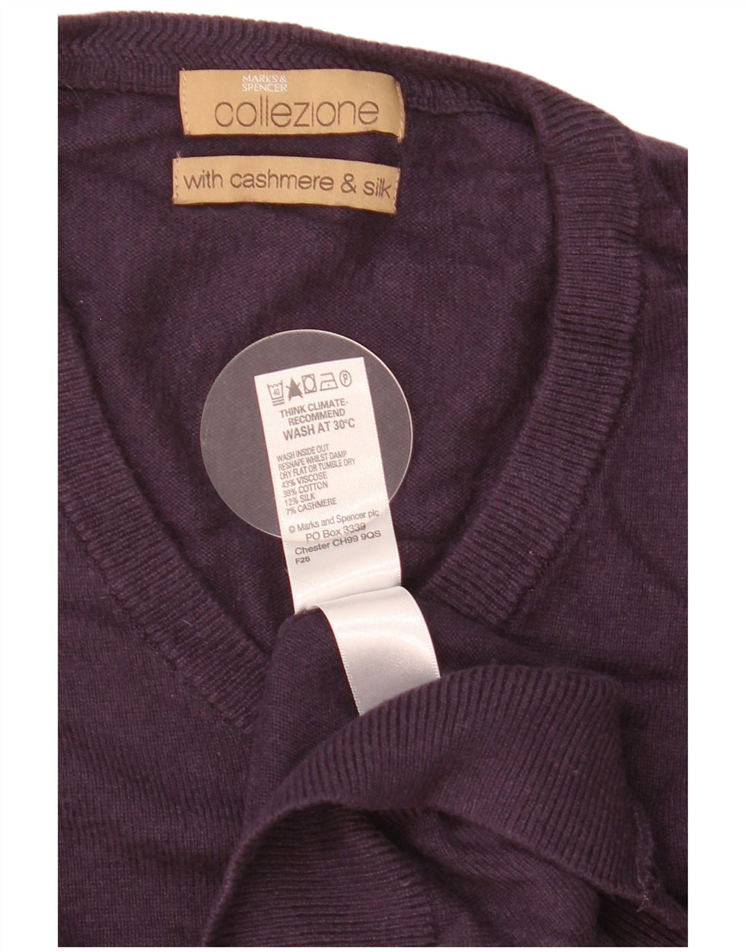 Marks & Spencer Ανδρικό πουλόβερ με λαιμόκοψη με λαιμόκοψη μεγάλο μωβ βισκόζη
