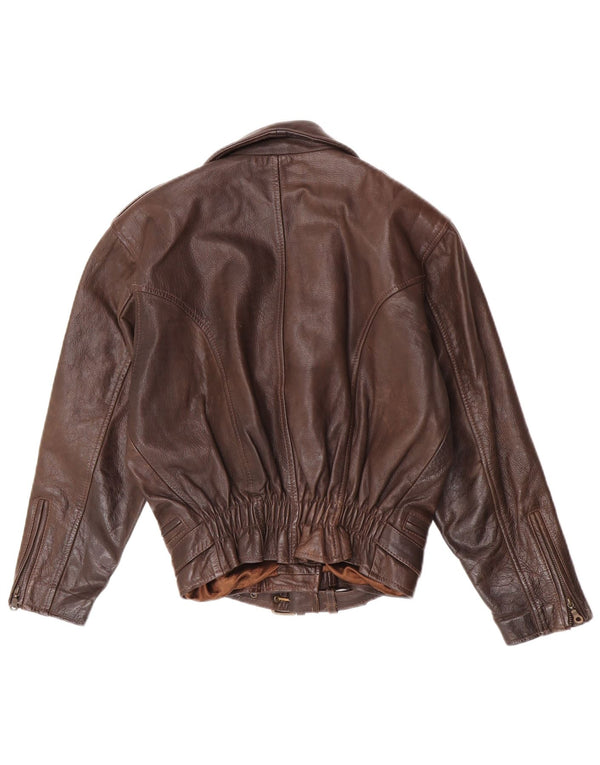 Vintage Γυναικείο Oversized Δερμάτινο Μπουφάν Biker UK 6 XS Καφέ Δερμάτινο