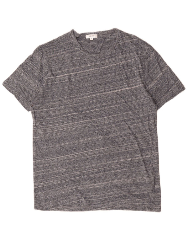 Reiss Mens T-Shirt Top Medium Grey Striped Cotton