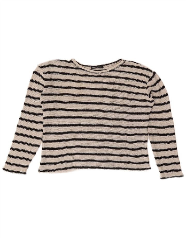 Zara Womens Oversized Crop Top UK 10 Small White ριγέ