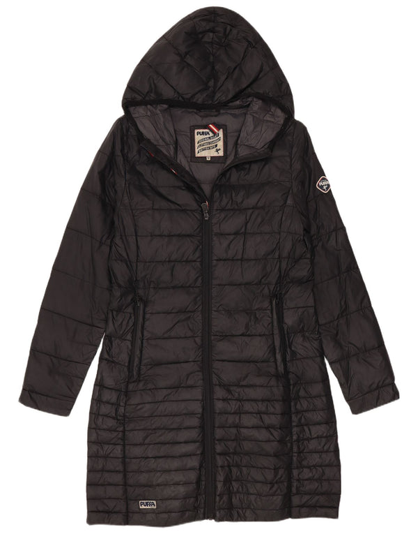 Puffa Γυναικείο παλτό με κουκούλα με επένδυση UK 8 Small μαύρο νάιλον