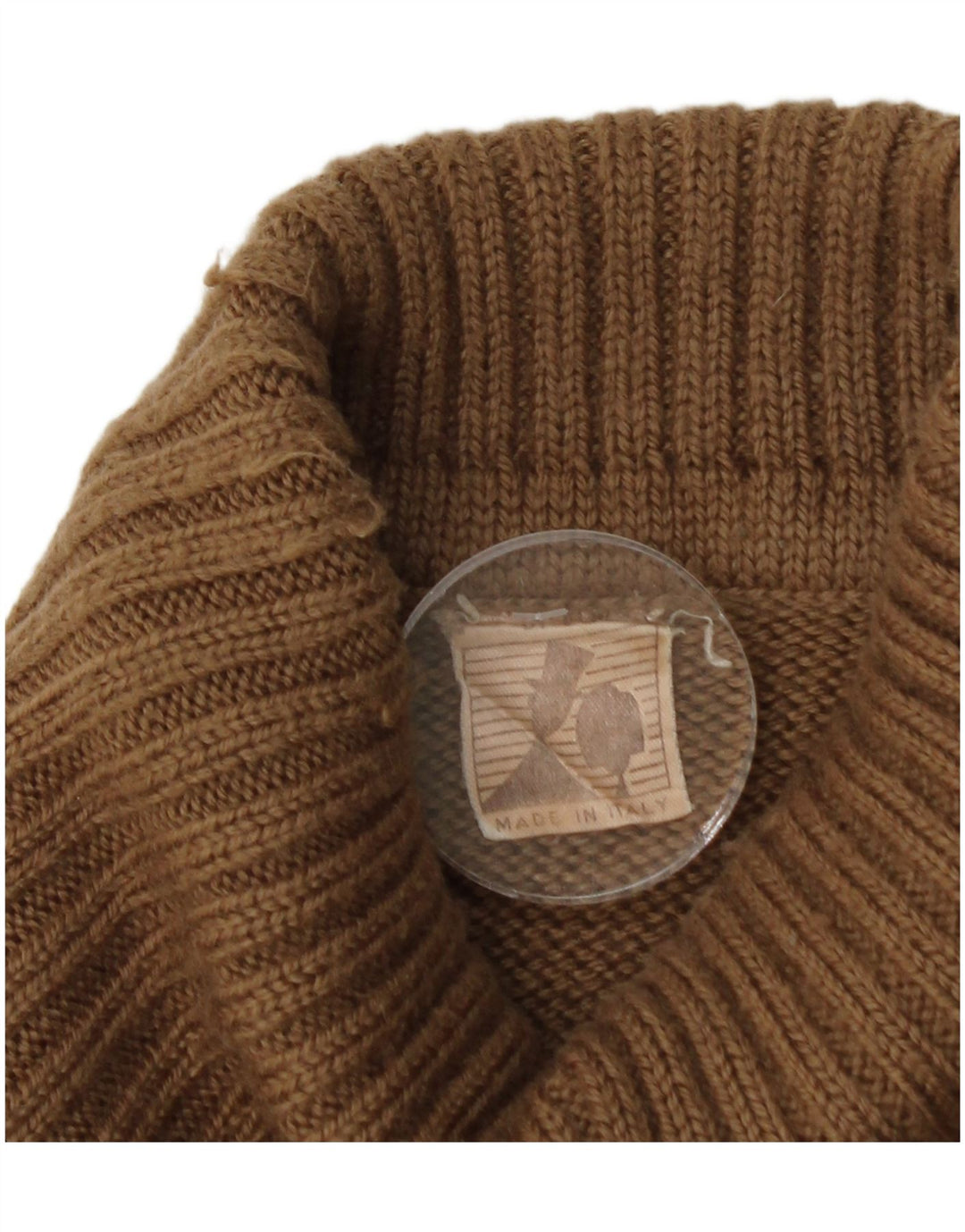Vintage ανδρικό πουλόβερ με ρολό λαιμόκοψη, μεσαίο καφέ μαλλί Fair Isle