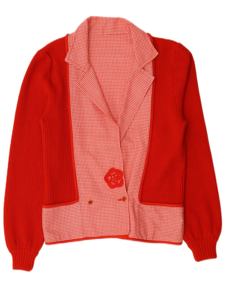 Vintage γυναικείο διπλό μπουφάν σακάκι UK 14 Medium Red Houndstooth
