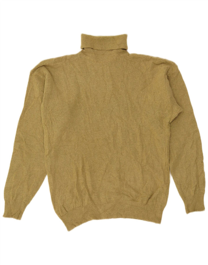 VINTAGE Γυναικείο πουλόβερ με ρολό λαιμόκοψη UK 14 Medium Khaki Lambswool