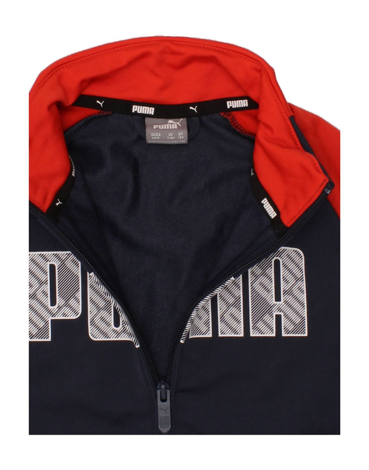 PUMA Boys Graphic Tracksuit Top Jacket 7-8 Years Navy Blue Colourblock Vintage Puma and Second-Hand Puma from Messina Hembry 