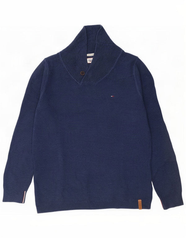 Tommy Hilfiger Ανδρικό πουλόβερ με σάλι λαιμόκοψη XL Navy Blue Cotton