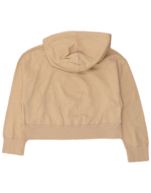 Zara Γυναικεία Crop Hoodie Jumper UK 10 Small Beige Cotton