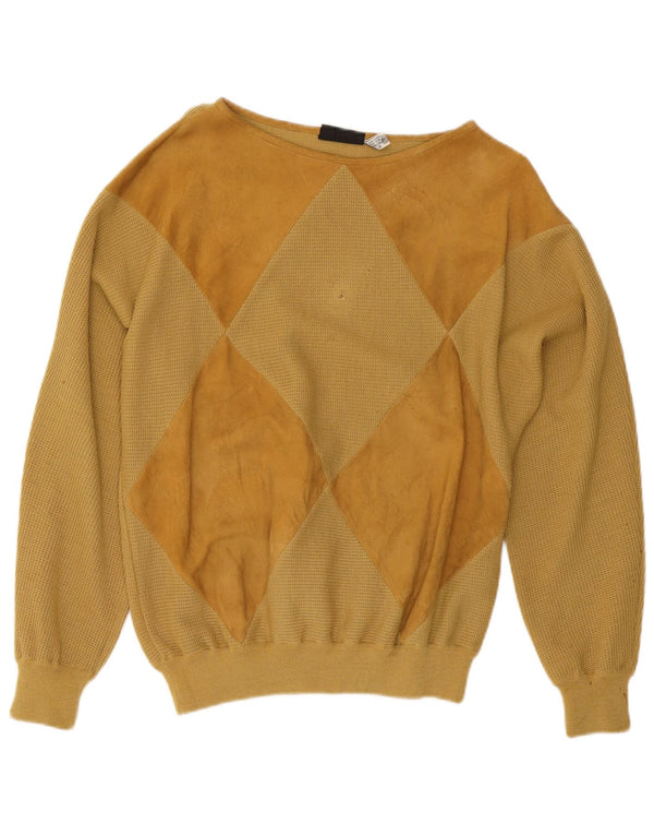 De Pletrl Mens Suede Boat Neck Jumper Sweater Medium Beige Argyle/Diamond