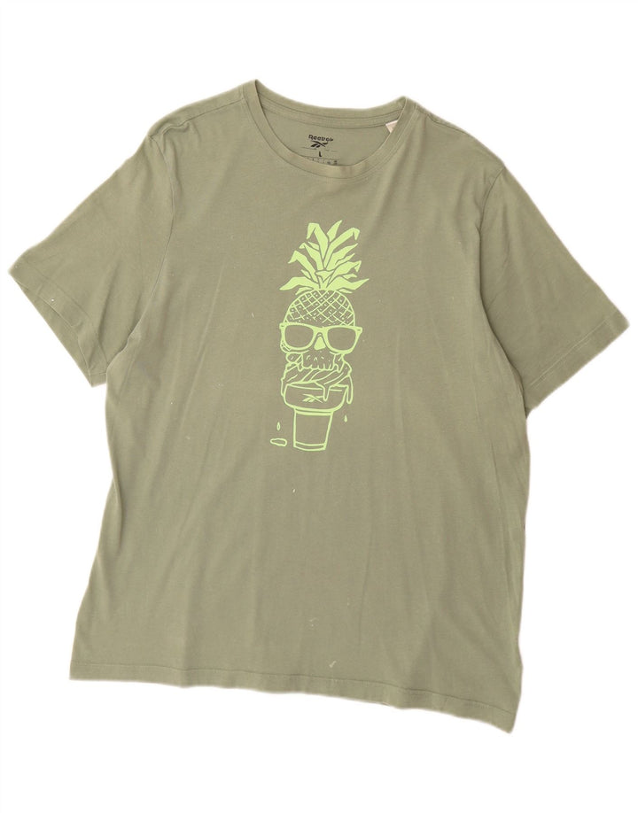 Ανδρικό γραφικό T-Shirt Reebok Top μεγάλο πράσινο βαμβακερό
