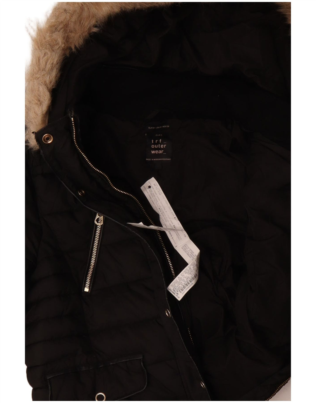 Zara Γυναικείο μπουφάν με κουκούλα UK 14 Μεσαίο μαύρο πολυεστέρα