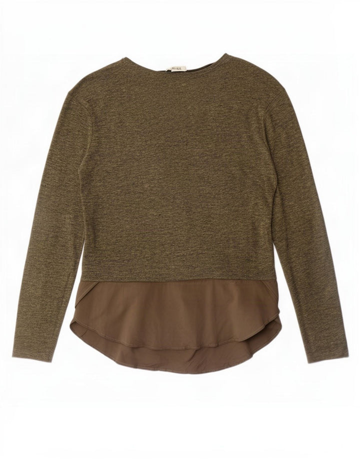 Zara γυναικείο τοπ μακρυμάνικο UK 14 Medium Khaki Colourblock