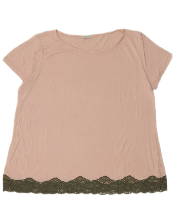 Benetton Γυναικείο T-Shirt Top UK 14 Large Pink Floral