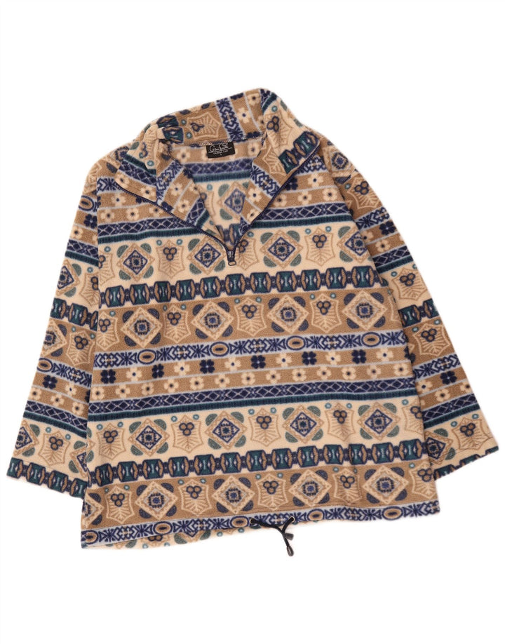 Giani Feroti Ανδρικό φερμουάρ με λαιμόκοψη Fleece Jumper Μεγάλο μπεζ γεωμετρικό πολυεστέρα