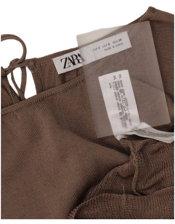 Zara γυναικεία μακρυμάνικη μπλούζα τοπ UK 10 Small Brown Colourblock