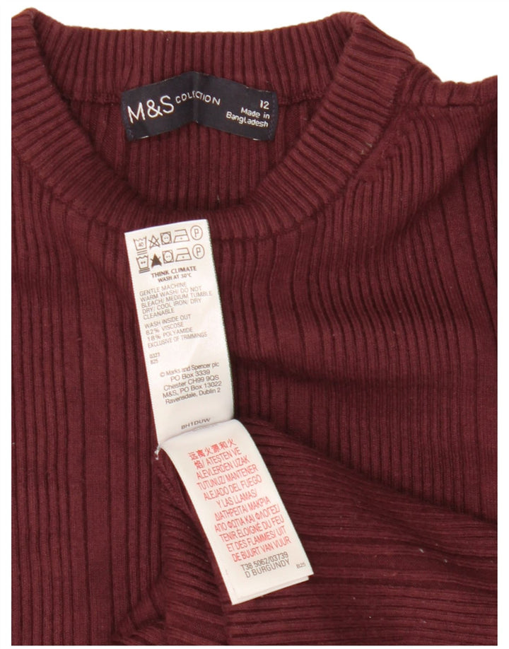 Marks & Spencer Γυναικείο πουλόβερ με λαιμόκοψη UK 12 Medium Burgundy