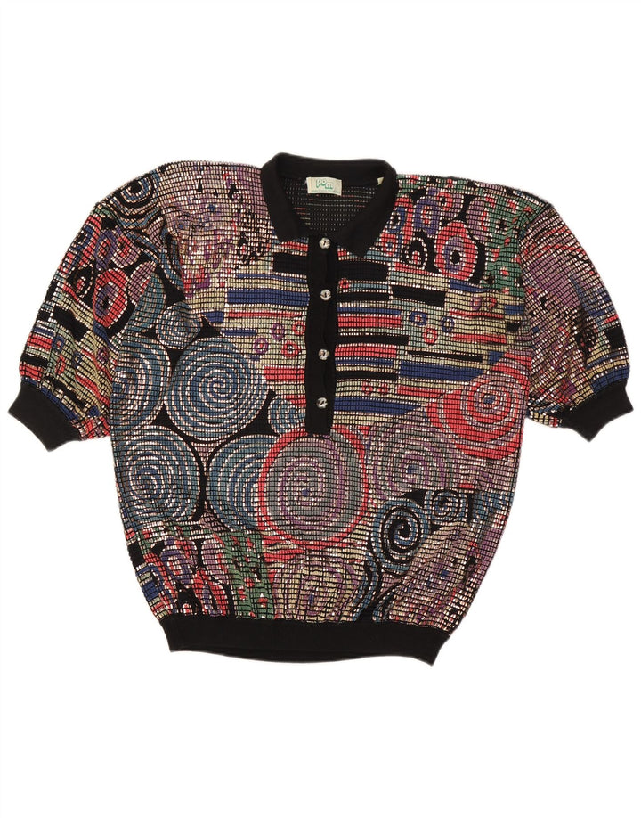 Vintage γυναικείο πουλόβερ με λαιμό πόλο UK 16 Μεγάλο πολύχρωμο οξικό