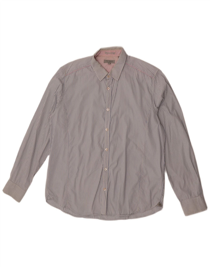 Ανδρικό πουκάμισο Ted Baker, νούμερο 5 XL, Μπλε βαμβακερό με ρίγες