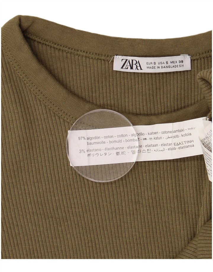 Ανδρικό T-Shirt ZARA Top Μικρό Χακί Βαμβακερό