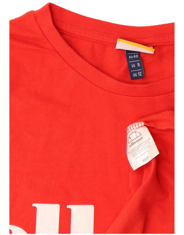 Ellesse Γυναικείο γραφικό T-Shirt Top UK 12 Μεσαίο κόκκινο βαμβακερό
