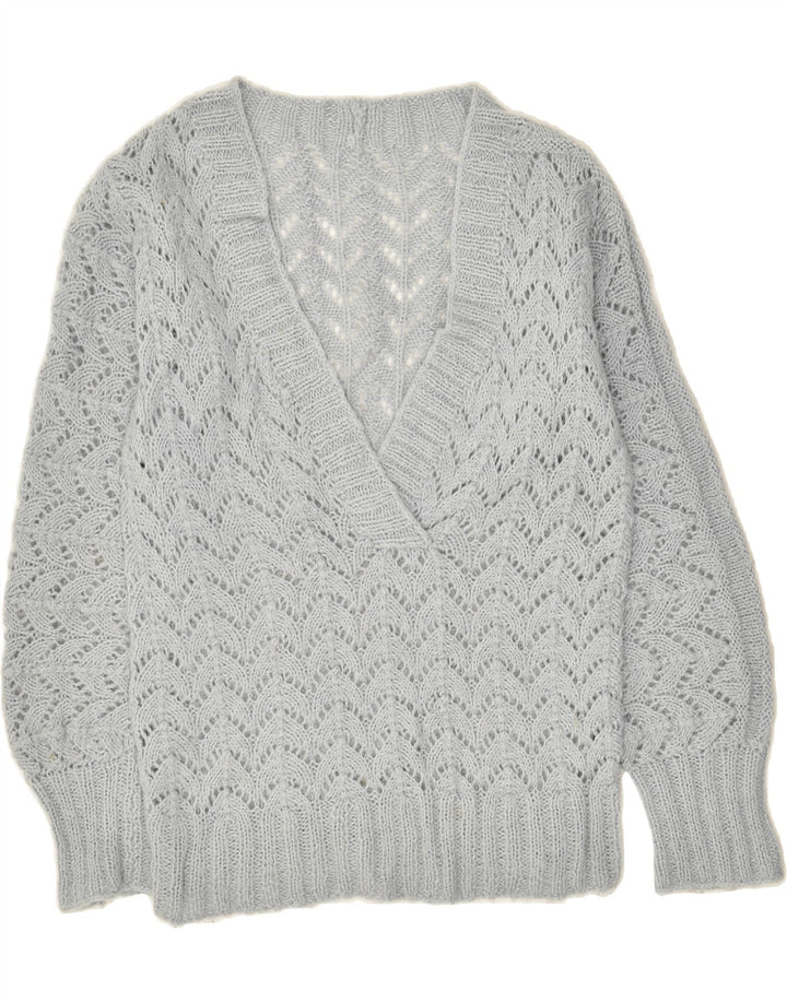 VINTAGE Womens V-Neck Jumper Sweater UK 10 Small Grey | Vintage Vintage | Thrift | Second-Hand Vintage | Used Clothing | Messina Hembry 