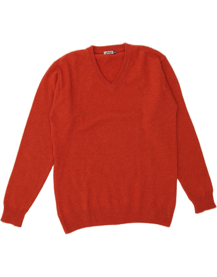 ASICS Mens V-Neck Jumper Sweater Medium Red Wool Vintage Asics and Second-Hand Asics from Messina Hembry 