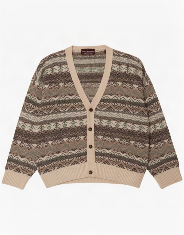 John Ashford Mens Cardigan Sweater Large Grey Geometric Cotton