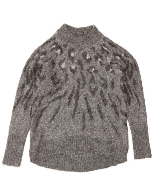 ALL SAINTS Womens Turtle Neck Jumper Sweater UK 10 Small Grey Animal Print