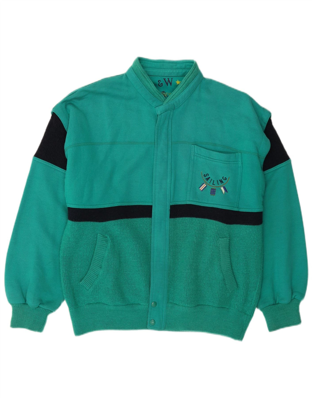 Ανδρικό πουλόβερ με ζακέτα VINTAGE Μεγάλο πράσινο χρώμα μαλλί