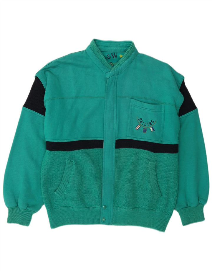 Ανδρικό πουλόβερ με ζακέτα VINTAGE Μεγάλο πράσινο χρώμα μαλλί