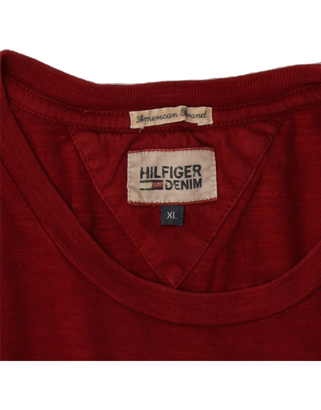 TOMMY HILFIGER Mens Graphic T-Shirt Top XL Red Vintage Tommy Hilfiger and Second-Hand Tommy Hilfiger from Messina Hembry 