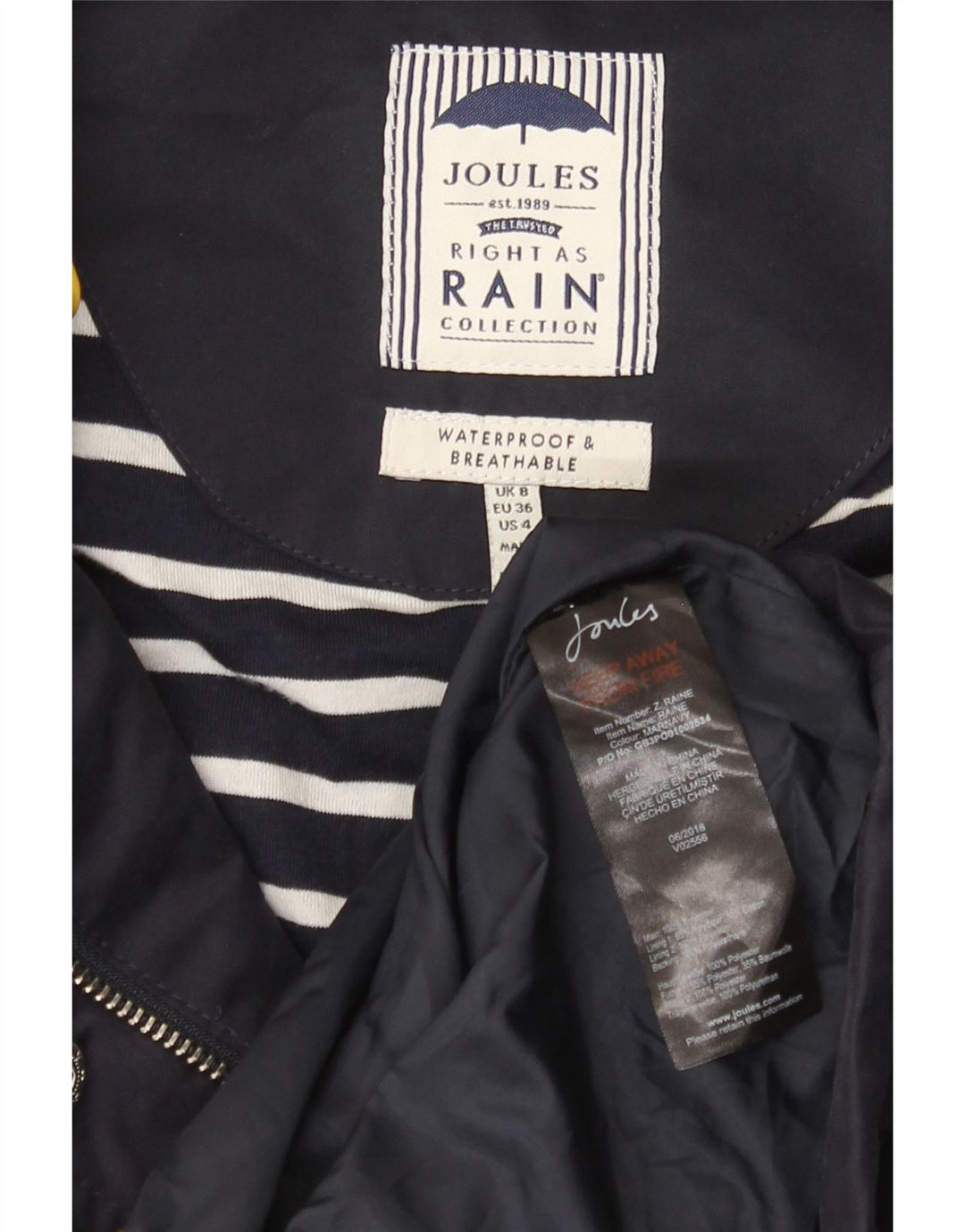 Joules Γυναικείο Αδιάβροχο με κουκούλα UK 8 Small Navy Blue Polyester