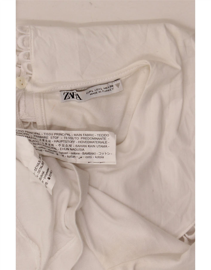 Zara Γυναικεία Μπλούζα Τοπ UK 14 Μεγάλη Λευκή Βαμβακερή