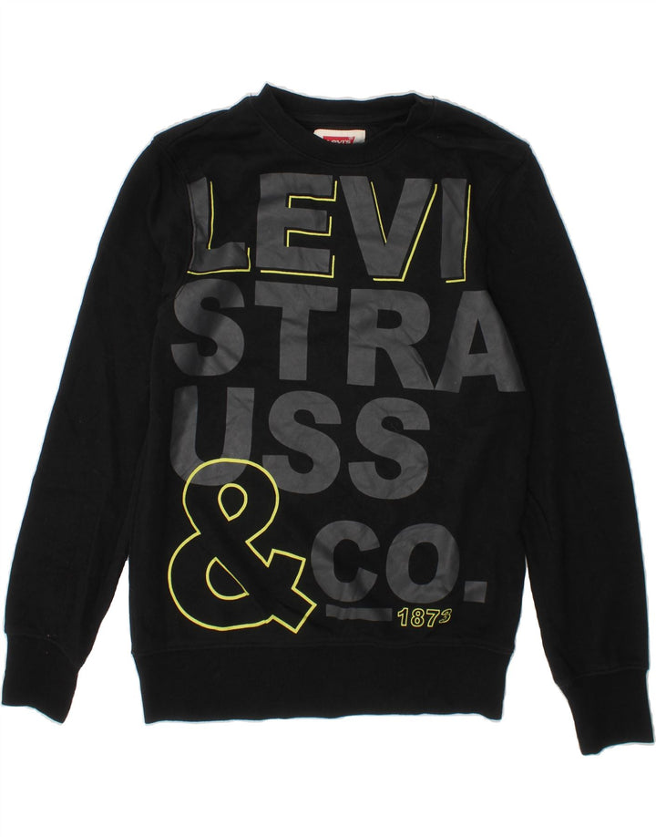 LEVI'S Boys Graphic Sweatshirt Jumper 11-12 Years Black Cotton Vintage Levi's and Second-Hand Levi's from Messina Hembry 