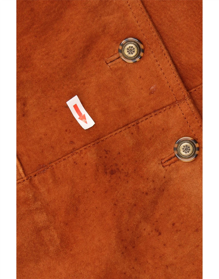 VINTAGE Γυναικείο Suede Gilet UK 24 4XL Καφέ Δερμάτινο