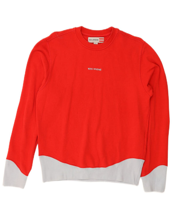 ENERGIE Mens Sweatshirt Jumper Small Red Colourblock Cotton