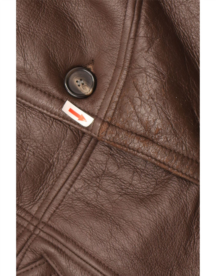Vintage Ανδρικό Shearling Coat UK 36 Small Brown Leather