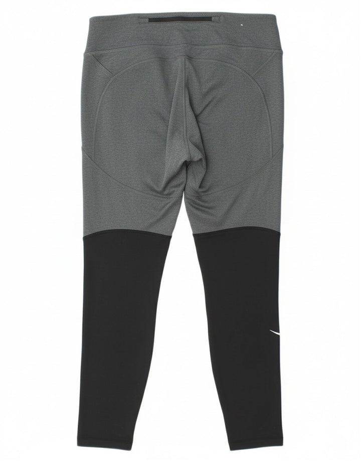 NIKE Womens Dri Fit Leggings UK 14 Large Grey Colourblock Polyester