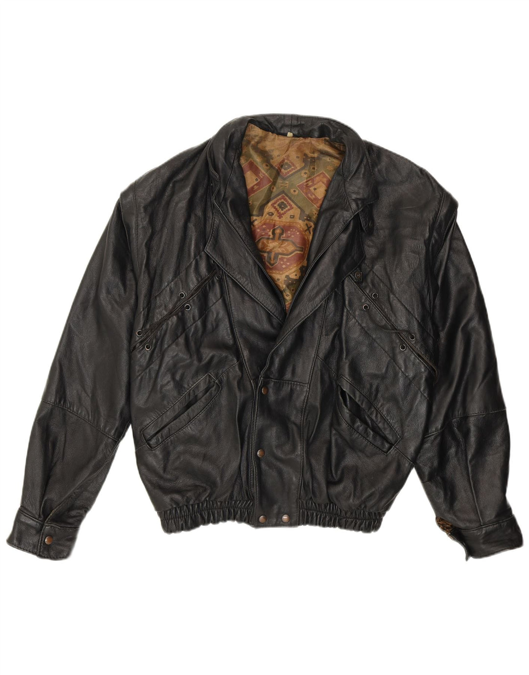 Vintage Γυναικείο Loose Fit Δερμάτινο Μπουφάν UK 14 Medium Μαύρο