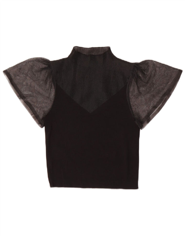 Zara Γυναικεία See Through Μπλούζα Top UK 8 Small Black