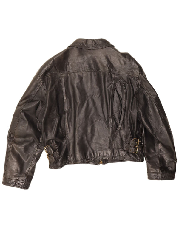 Vintage Γυναικείο Crop Δερμάτινο Μπουφάν IT 52 2XL Μαύρο Δερμάτινο