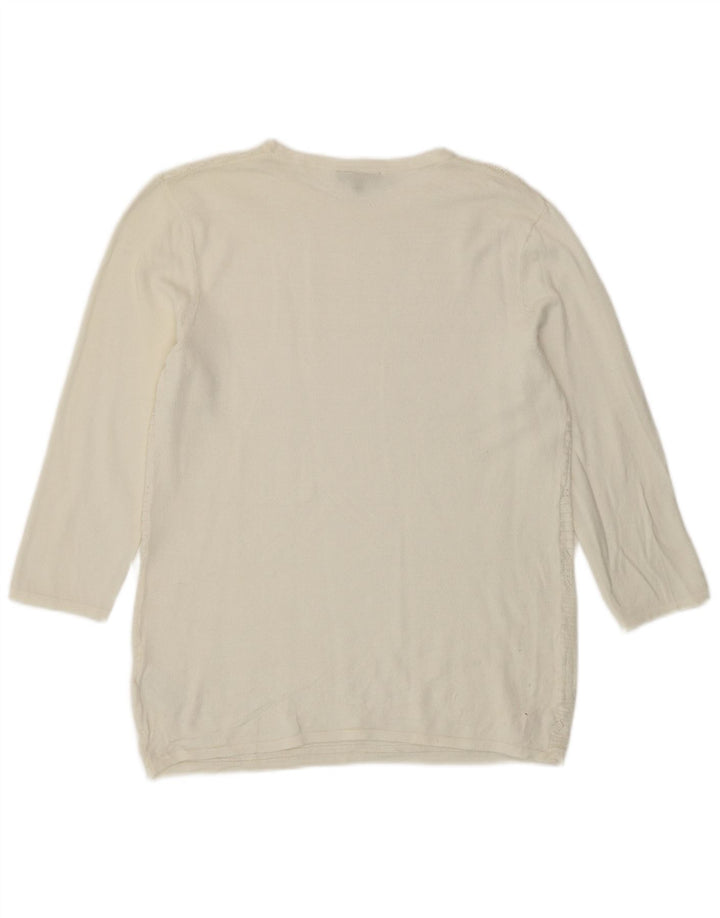 Warehouse Γυναικείο πουλόβερ με λαιμόκοψη UK 12 Medium Off White Viscose