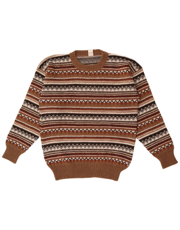 Vintage ανδρικό πουλόβερ με λαιμόκοψη IT 50 Medium Brown Fair Isle