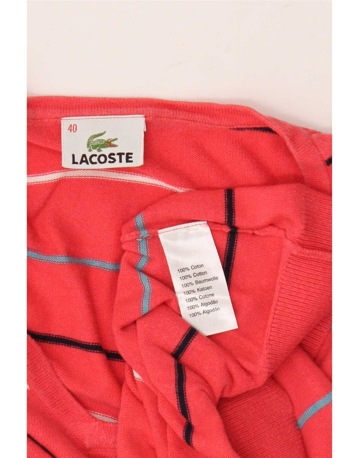 Γυναικείο πουλόβερ Lacoste με λαιμόκοψη με λαιμόκοψη 40 Μέτριο ροζ βαμβακερό ριγέ