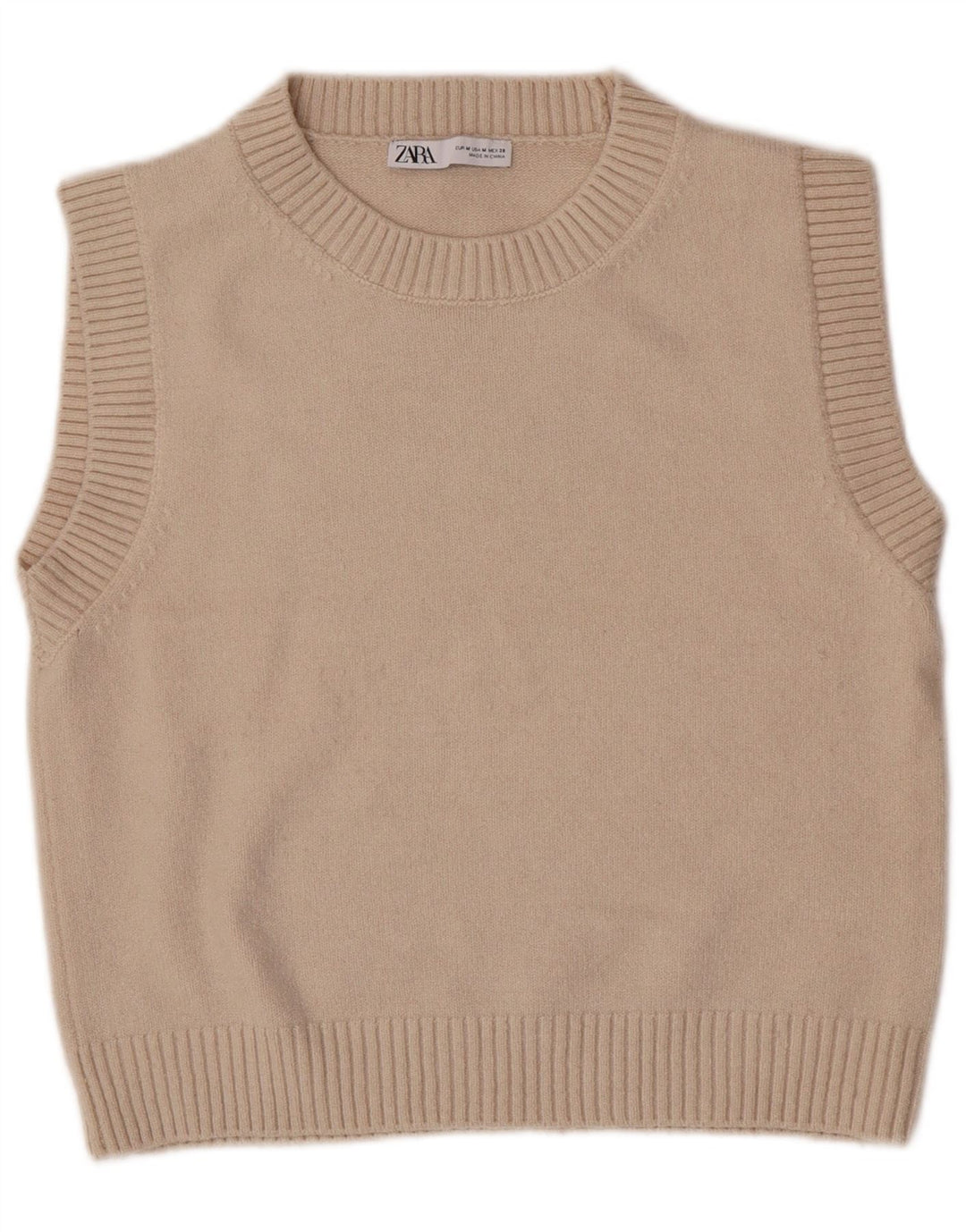 Zara Γυναικείο Crop Vest Tank Top UK 12 Medium Beige Polyester